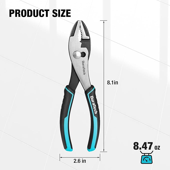 DURATECH 8 Inch Slip Joint Pliers, Pliers Tool with Comfortable TPR Handle, High Carbon Steel, Strong Sharp Teeth, Pliers for Tightening, Loosening and Gripping Nuts and Bolts