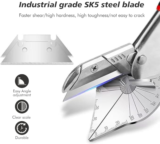 Multi Angle Miter Shear Cutter, Adjustable at 45 to 135 Degree Angle Scissors Hand Tools for Cutting Soft Wood, Plastic, PVC and More, with Replacement Blades(black)