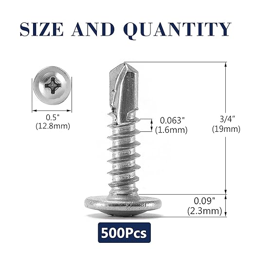#10 x 3/4" Sheet Metal Screws 500PCS 410 Stainless Steel Truss Head Fast Self Tapping Screws by SG TZH