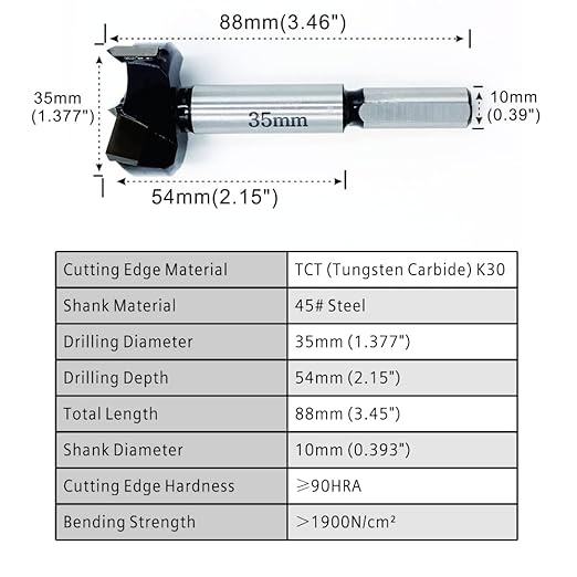 Forstner Drill Bits 35mm (1-3/8 inch) Tungsten Carbide Wood Hole Saw Auger Opener Woodworking Drilling Tool Wood Cutter