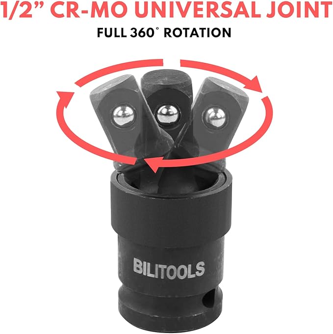 BILITOOLS Socket Adapter Set 17 Piece includes Reducer, Universal Joint Socket Set, Drill Adapter 1/4" 3/8" 1/2"