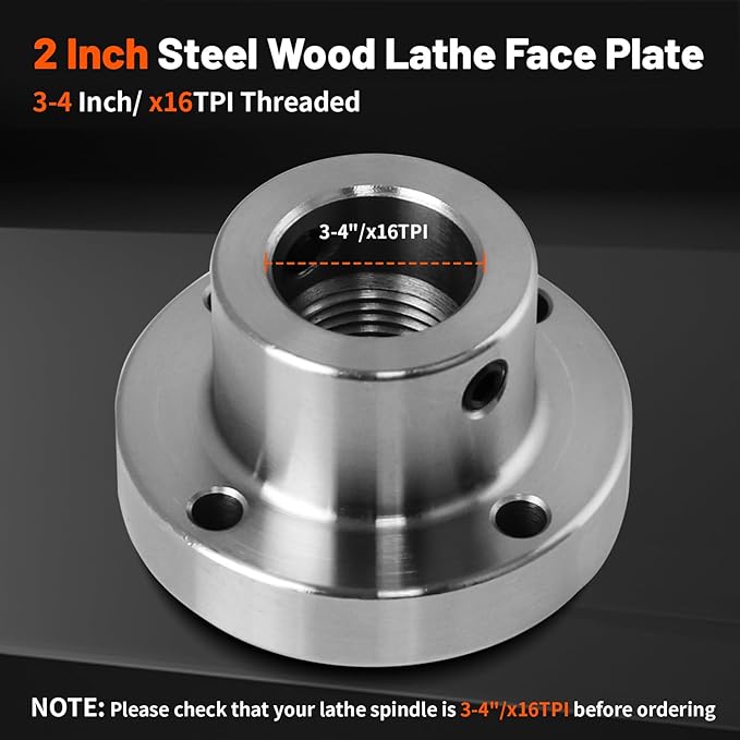 Wood Lathe Steel Faceplate 2", Faceplate for Wood Lathe,Lathe Face Plate Fit for 3/4" x 16TPI Spindle