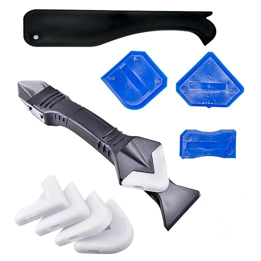 3 in 1 Silicone Caulking Tools竊늆tainless Steelhead竊? Sealant Finishing Tool Grout Scraper, Reuse and Replace 5 Silicone Pads, Great Tools for Kitchen Bathroom Window, Sink Joint