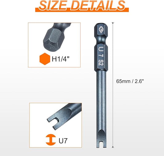 HARFINGTON 2pcs U-Type Screwdriver Bit 1/4" Hex Shank U7 Magnetic Head 2.6" Length S2 Steel U-Shaped Screw Driver Bit for Repair Work Electric Screwdriver, Blue