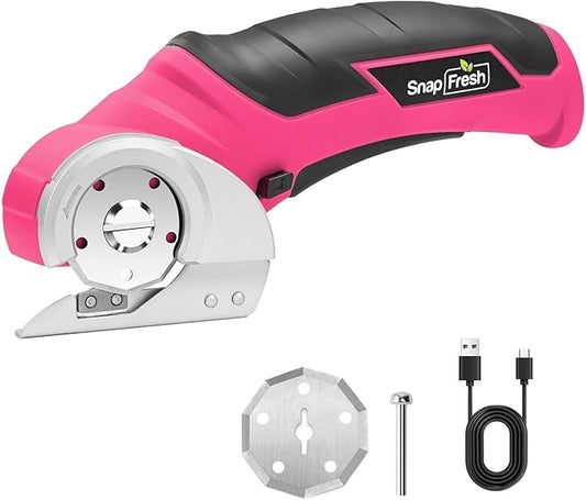 SnapFresh Cordless Electric Scissors- 4V Mini Cardboard Cutter for Boxes, Carpet, Paper ??Rotary Cutter for DIY Projects, Safety Box Cutter with Battery & Type-C Cable(Hot Pink)