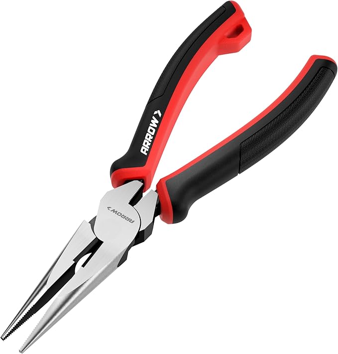 ARROW Needle Nose Pliers, 8-inch Long Nose Cutting Pliers with Wire Cutter, Comfortable TPR Handle, High Carbon Steel, High Leverage Diagonal Design