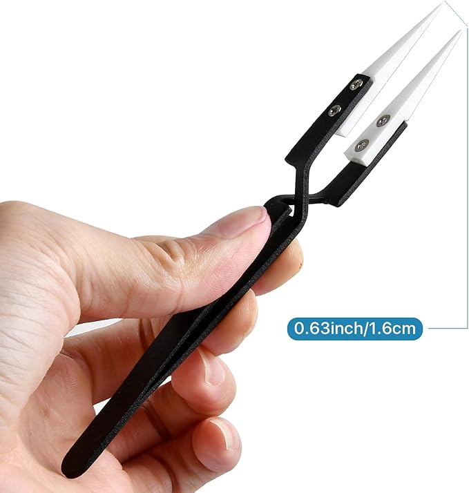 6 Pcs Precision Reverse Ceramic Tweezers Set, Non-Conductive Heat-resistant Electronics Soldering Tweezers Anti-Magnetic Pointed & Curved Tips Tweezers for Solder, Pinching Coils (Black)