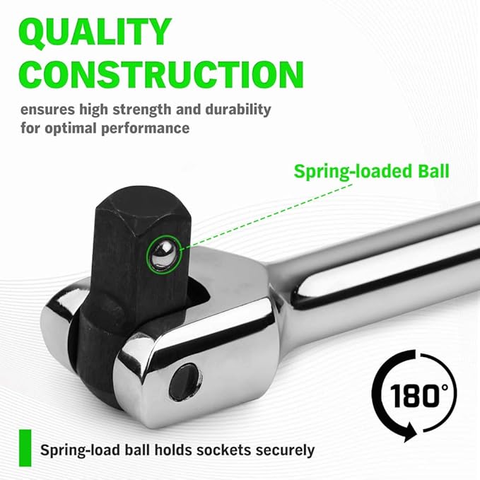 SWANLAKE GARDEN TOOLS 6-Piece Premium Breaker Bar Set, 1/4", 3/8" & 1/2" Drive, Heavy Duty Breaker Bars, 6-inch, 10-inch, 15-inch Length with 180째 Rotatable Head