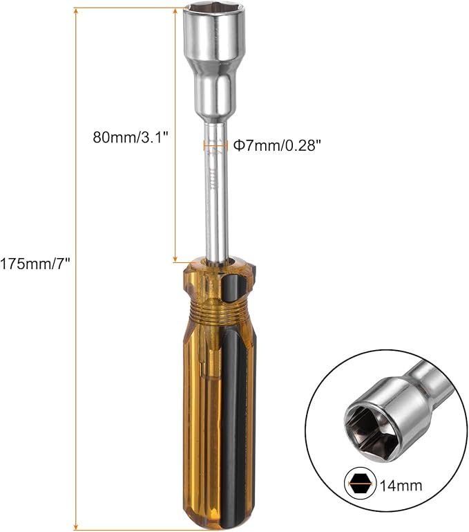 HARFINGTON Metric Hex Nut Screwdriver 14mm Carbon Steel Ergonomic PVC Grip Non-Magnetic Socket Wrench Screwdriver Hand Tool for Automotive Maintenance Home Improvement.