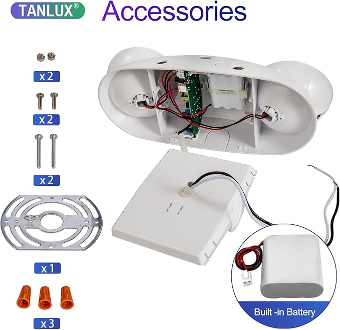 TANLUX LED Emergency Lights with Battery Backup, Two Head Adjustable Commercial Exit Light Fixtures, UL Listed, AC 120/277V, Hardwired, 2 Pack (White)