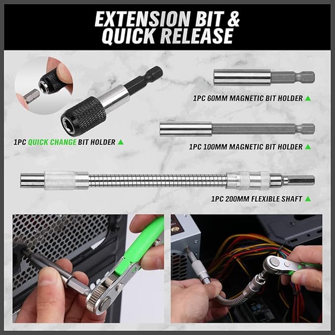 SWANLAKE 232-Piece Ultimate Screwdriver Bit Set, Cr-V Impact Driver Bit Set, Includes Security Bits, Nut Driver, Ratchet Wrench and Bits Holder