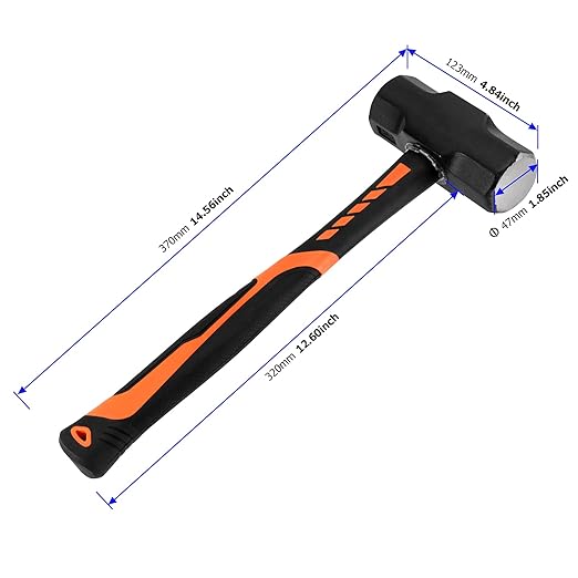 2 Pack 4 lb Small Sledge Hammer, 4 Pound Mini Sledge Hammer, Steel Head and 12 Inch Long Shock-Resistant Fiberglass Handle, Heavy Duty Stoning Hammer Club Hammer