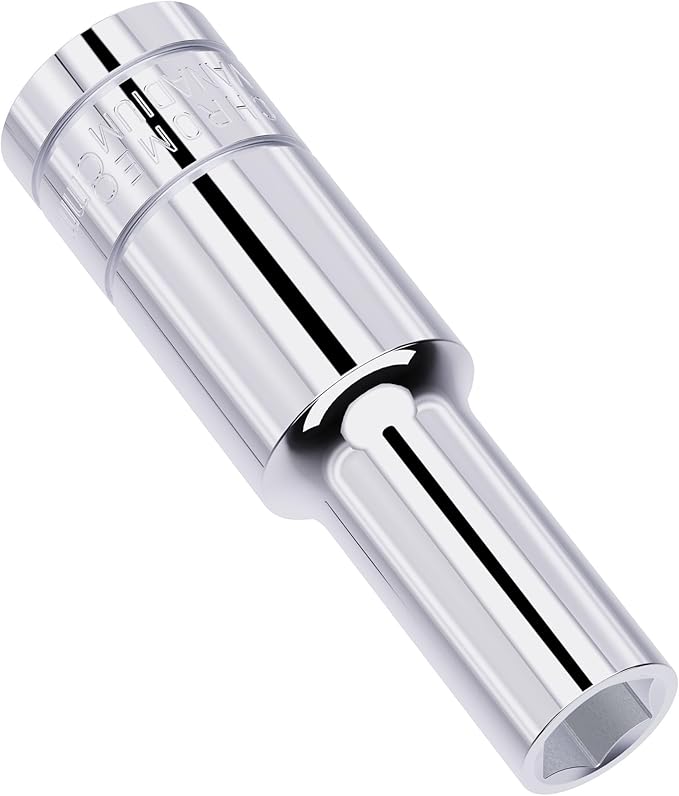 8mm Deep Socket, 1/2 Inch Drive, 6-Point, Metric, Heat Treated CR-V Steel Sockets, Full Polishing, 3.1 Inch Length