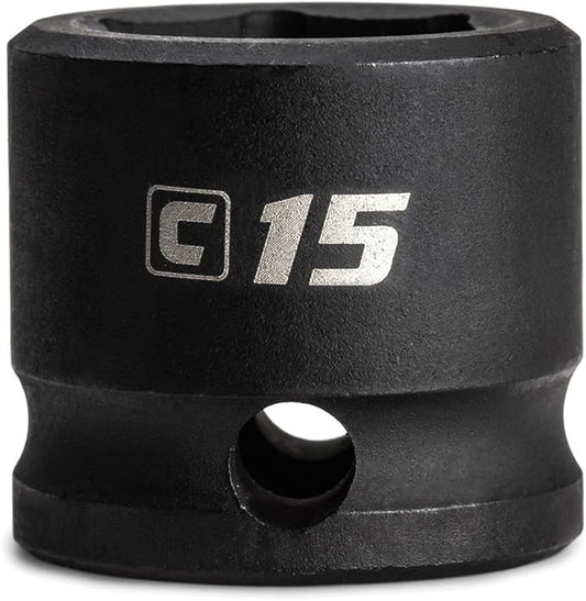 Capri Tools 15 mm Stubby Impact Socket, 3/8 in. Drive, 6 Point, Metric