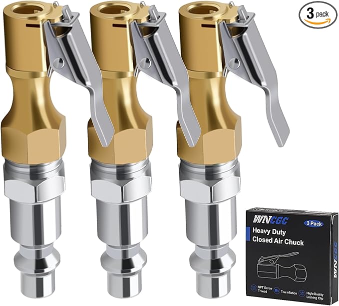 Air Chuck Pack of 3, Heavy Duty Closed Flow Tire Chuck with 1/4" FNPT for Tire Inflator Gauge Compressor Accessories