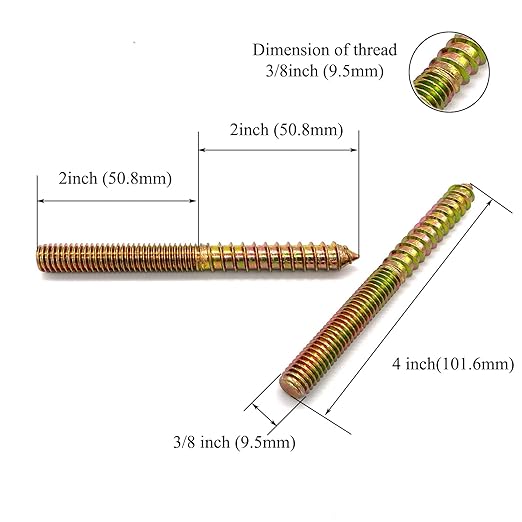 8 Pack 3/8-16 x 4 Inch Hanger Bolts 3/8-16" Double Headed Bolts 3/8 Wood Dowel Screw Self-Tapping Screw Hanger Bolts for Furniture Screws Double Screw Threaded Rods Bolt 100mm Length