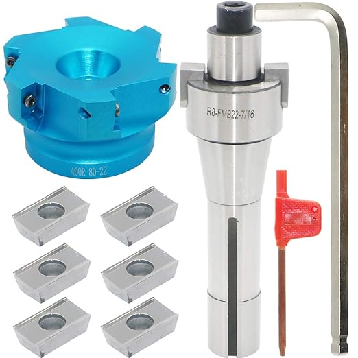3.15 Inch Face Milling Cutter Aluminum 400R 80MM CNC End Milling Cutter Holder + R8-FMB22 Shank Face Shell Mill Arbor + 6pcs APKT1604 Carbide Inserts + 8mm Hexagon Wrench + T15 Wrench CNC Machine Tool