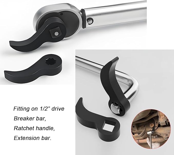 2 Pcs Pry Bar Wrench Adaptor Head,Crowbar Adapter Head Tool,Half Shaft Removal Car Repairing Tools,1/2" Drive (Black)