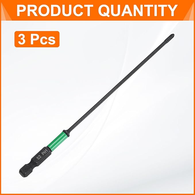 HARFINGTON 3pcs #1 Impact Phillips Screwdriver Bit PH1 1/4" Hex Shank 6" (150mm) Long 0.1" Rod Magnetic Cross Head Drill Bits S2 Steel Industrial Screw Driver for Impact Power Drivers