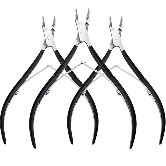 Mudder 3 Packs Cuticle Nippers Cutter Tool Stainless Steel Nail Cuticle Trimmer Remover with Pointed Blade Scissors Pedicure Manicure Tool for Fingernails Nails Care and Toenails(Black)