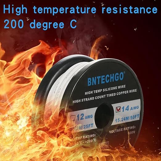 BNTECHGO 14 Gauge Silicone Wire Spool 50 ft White Flexible 14 AWG Stranded Tinned Copper Wire