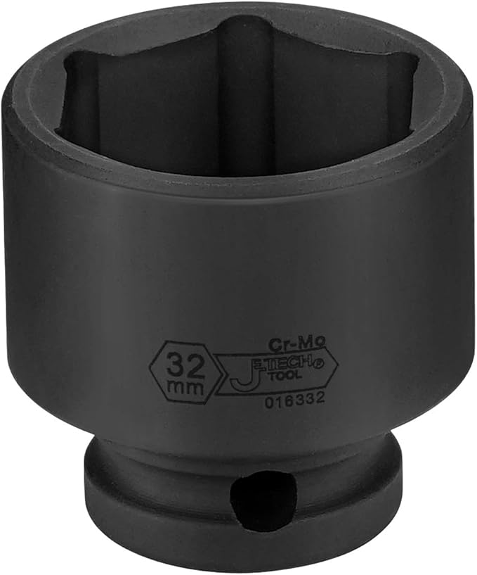 JETECH 1/2 Inch Drive 32mm Standard Impact Socket, Chrome Molybdenum Alloy Steel, Shallow 6-Point Design, Metric