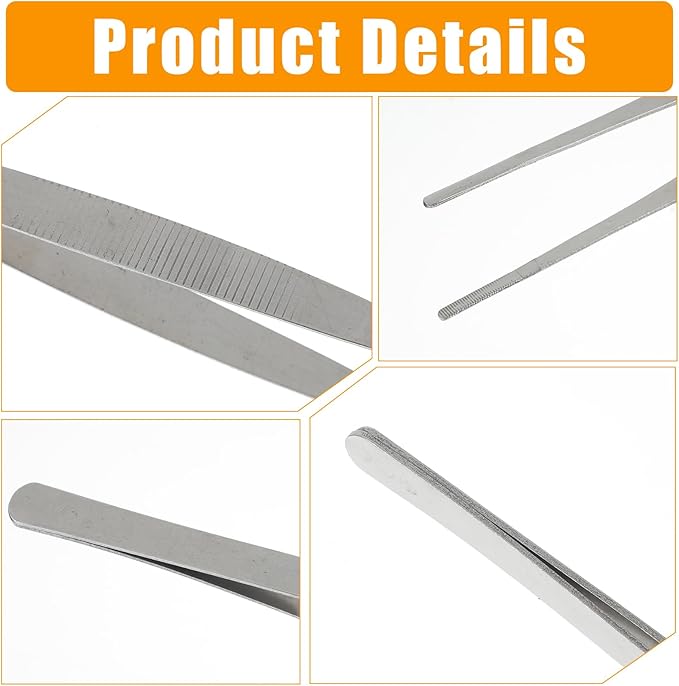 5 Pcs Stainless Steel Tweezers, Long Cooking Tweezers for Crafts with Precision Serrated Straight Tips, Non-slip Kitchen Tweezer for Crafting Baking Tank Aquarium Terrarium (16/17.5/19.5/25/30cm)
