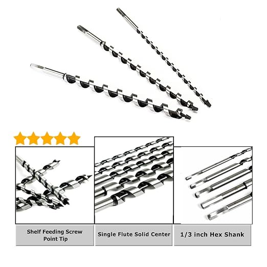 SagaSave 22 * 230mm Wood Auger Drill Bit, Ship Auger Long Drill Bit for Soft and Hard Wood, Plastic, Drywall and Composite Materials, 1Pcs
