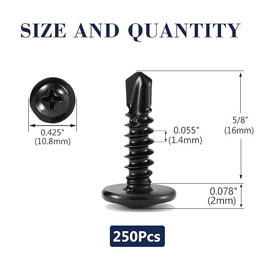 #8 x 5/8" Sheet Metal Screws 250PCS 410 Stainless Steel Truss Head Fast Self Tapping Screws Black Oxide by SG TZH