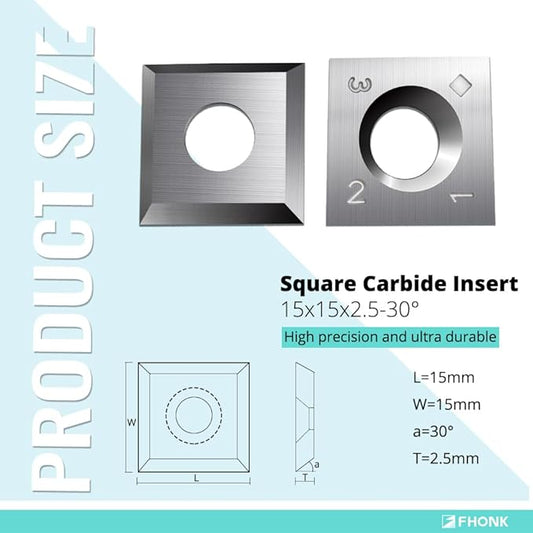 15mm Square Straight Carbide Cutters, for Woodturning Replacement Cutter Knives, Fits Spiral, Helical Planer Cutter, Wood Lathe Turning Tool, 10-Piece (15x15x2.5-30째)