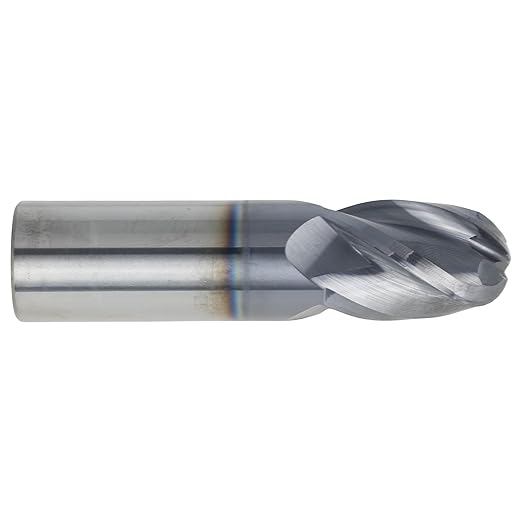 CME 1 pcs Micrograin Carbide End Mills, Ball Nose, TiAlN Coated, 1" Mill Diameter, 1 1/2" Length of Cut, 4" Overall Length, 4 Flute, Center Cutting