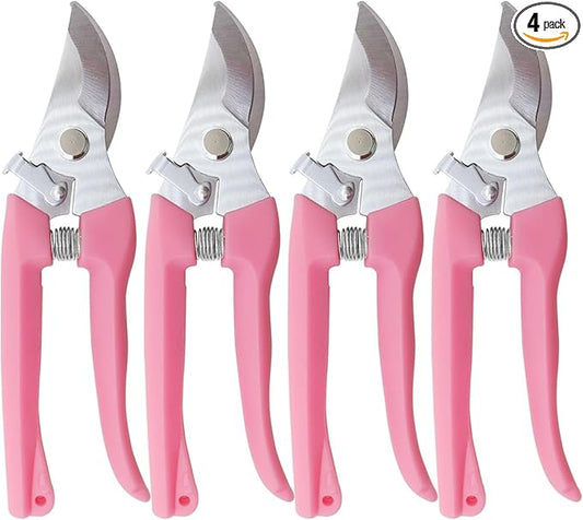 Pruning Shears for Gardening, 4 Pack Garden Scissors for Cutting Fresh Flowers, Floral Clippers for Plants, Fruits (Pink)