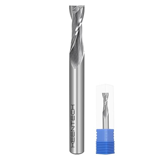 KEENTECH 1/4" Shank Upcut 2 Flute Flat Tip Sprial Router Bit for CNC Router Machine, 1/4" Cutting Diameter, 3/4" Cutting Depth, for Wood Cutting, Custom Furniture, Slot Mortise, Engraving, Carving