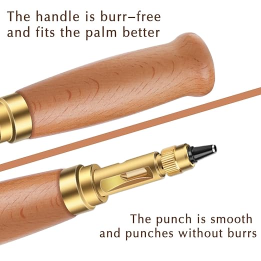 Adjustable Leather Hole Punch Automatic Screw Hole Punch Tool with Wood Color Wooden Handle Bookbinding Tool Leather Hole Punch with 6 Tips Size 1.5mm/2mm/2.5mm/3mm/3.5mm/4mm