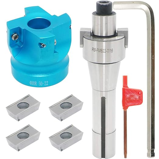 2 Inch Face Milling Cutter Aluminum 400R 50MM CNC End Milling Cutter Holder + R8-FMB22 Shank Face Shell Mill Arbor + 4pcs APKT1604 Carbide Inserts + 8mm Hexagon Wrench + T15 Wrench CNC Machine Tools