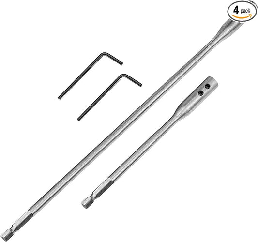 Hotop 4 Pieces 1/4 Extension Drill Bit Set Wood Spade Drill Bit Extension, 6 and 12 Inches with 2 Pieces Key, Use with High-Carbon Steel Wood Spade