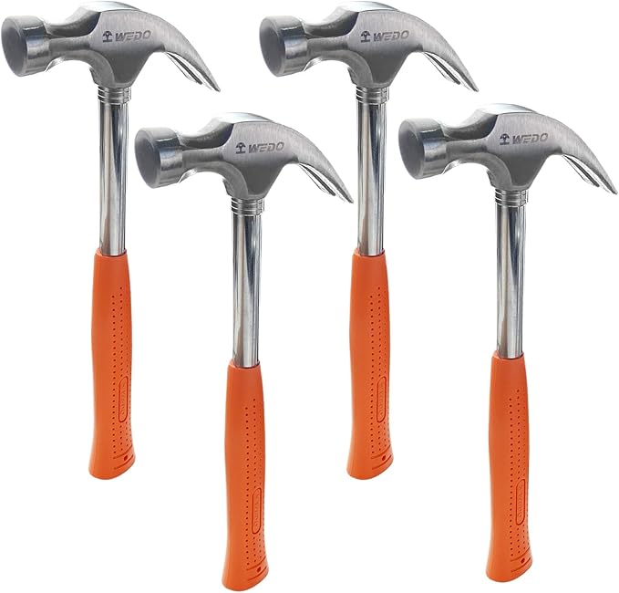 WEDO 4PCS Claw Hammer Set 16oz,Steel Framing Hammer with Tubular Steel Handle,Straight Claw Hammer for Household Maintenance,Gardening,Yard Work,Repairing,Length 322mm