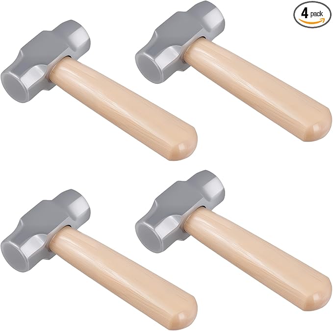 4 Pack Mini Sledge Hammer, Sledge Hammer with Wood Handle, 1 LB Crack Hammer for Metal Working and House Repairs