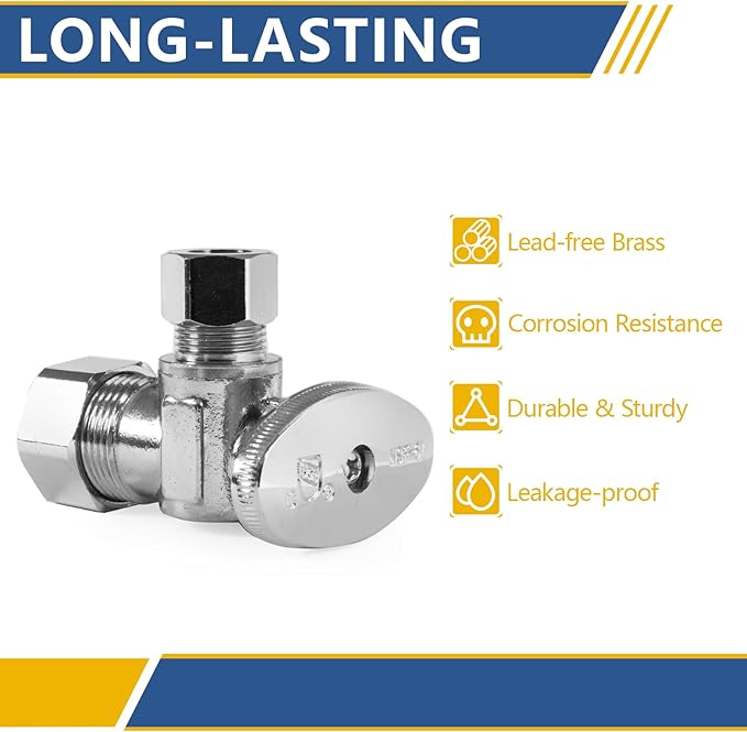 20 Pack Angle Stop Valve,1/4 Turn Water Shut Off Valves,1/2" Nominal (5/8" OD) Compression Inlet x 3/8" OD Compression Outlet Shut-off Valve Plumbing(VALVE116-20Pack)
