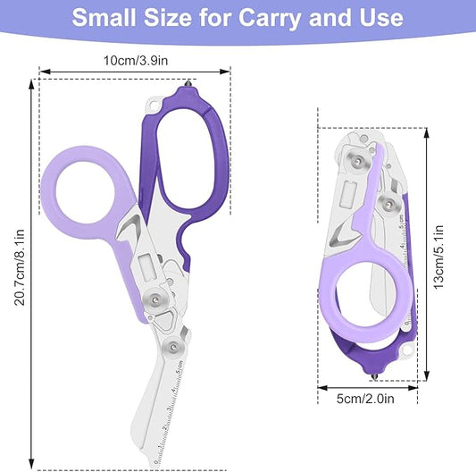 6-in-1 Heavy-Duty Emergency,trauma shears, Folding Retractable Emergency Shears, Outdoor Camping Tools, Seat Belt Cutter, Oxygen Cylinder Wrench, Complimentary Adjustable Wrench (Purple)
