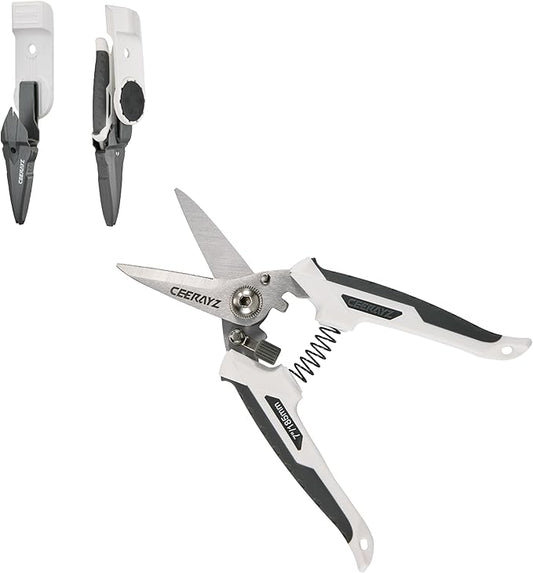 7" Scissors All Purpose, Heavy Duty, Multipurpose, for DIY Projects, Office, Production Lines, Pruning, with Protective Sheath and Magnetic Holder (White/Gray)