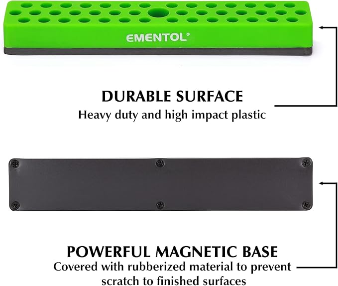 EMENTOL 1/4" Magnetic Bits Holder - Green, 43PCS Hole, Bit Organizer with Strong Magnetic, Magnetic Bits Organizer