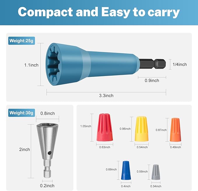 Ywmoml Wire Nut Twister & Wire Twister Tool for Drill, 1/4" Chuck Spin Twist Connector Socket, Compatible with 8-14 AWG, Quick Cable Stripping and Twisting Driver (4pcs)