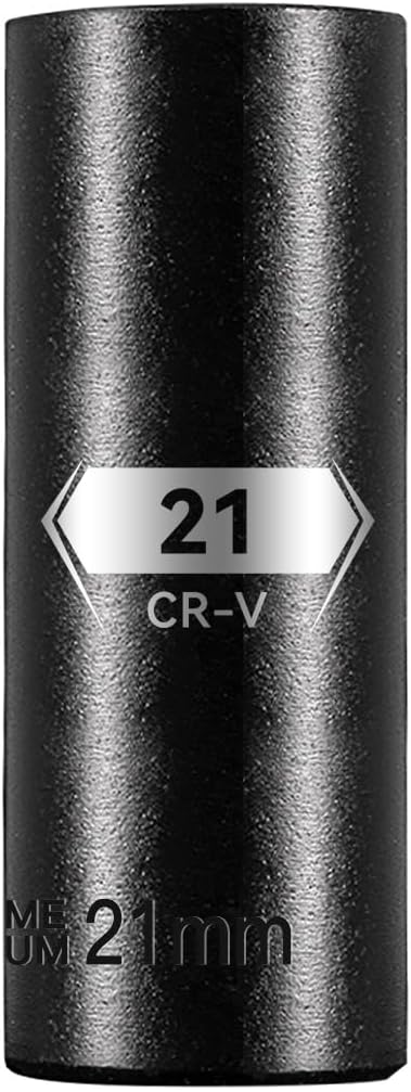 BLACKROBOT 1/2 Inch Drive 6-Point Deep Socket, 21mm Deep Impact Socket, CR-V Steel