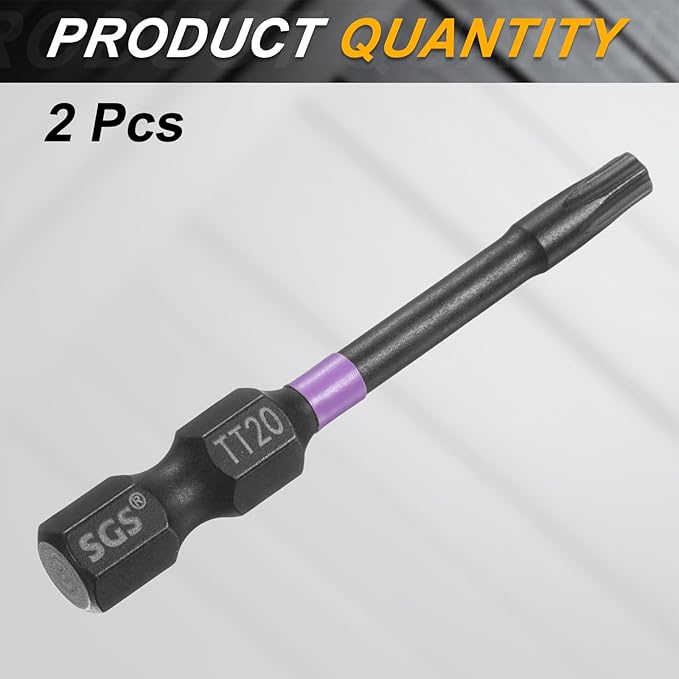 HARFINGTON 2pcs TT20 Torx Head Impact Screwdriver Bits 1/4" Hex Shank 2" (50mm) Long Magnetic Tamper Proof 6 Point Star Screw Driver Drill Bits Phosphate S2 Steel Power Tools with Hole