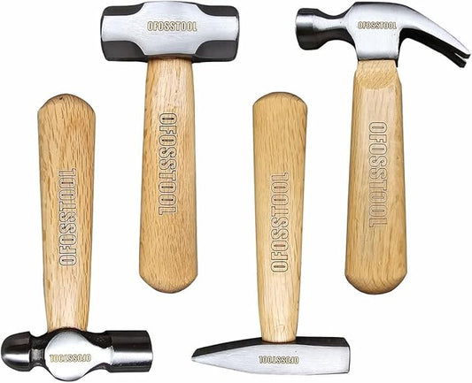 4PC Mini Hammer Set,Wood Oak Short Handle,11OZ Claw Hammer, 19OZ Sledge Hammer,12OZ Ball Peen Hammer,11OZ Engineers Hammer All Purpose for Striking DIY,Metalworking, Machinists and Engineers Craftsman