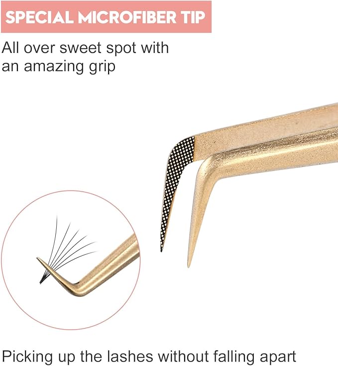 Ms.Queen Lash Tweezers for Eyelash Extensions,Precision 2Pcs Fiber Tip Grip 90 Degree Volume and Dolphin Isolation Lashing Tweezers Set