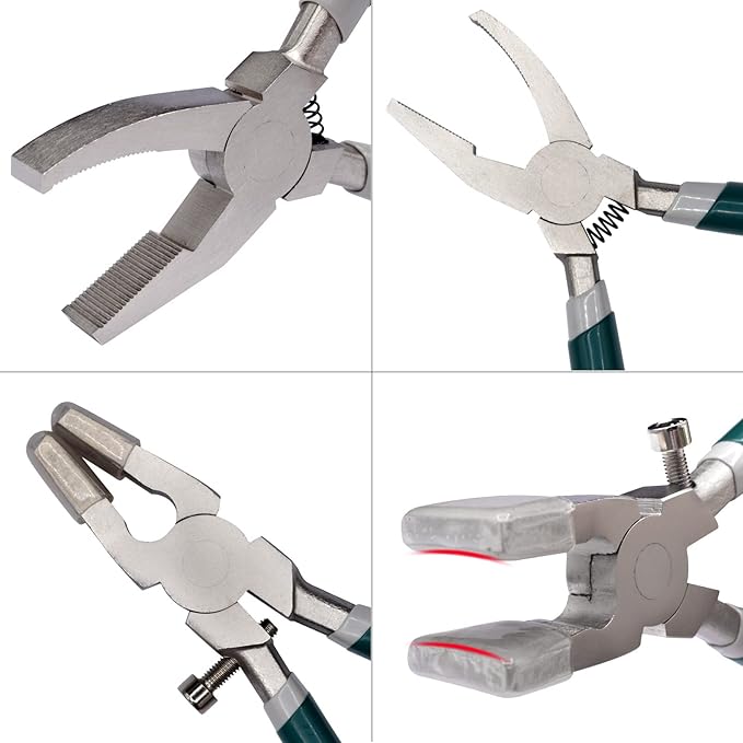 2 Pcs Heavy Duty Glass Cutting Pliers, Glass Running Pliers Tips with Adjustable Screw, Stained Glass Tool, Tile Cutters Tool