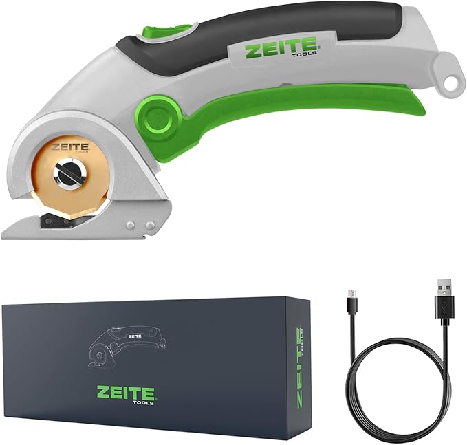 ZEITE 4V Electric Cardboard Box Cutter,Cordless Scissors with Titanium Coated HSS Blades,Stocking Stuffers for Gifts Christmas,Ideal for Leather Carpet Fabric Cutting,Sewing,Crafting,Color Box