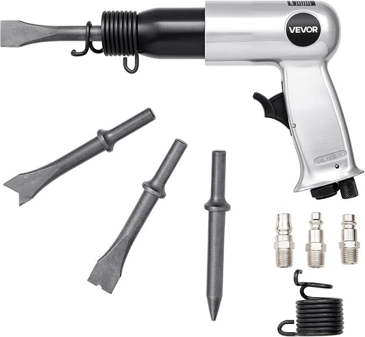 VEVOR Air Hammer, 3500BPM Pneumatic Hammer with 2.76 inch Stroke & 4PCS Chisels Round Shank, Pistol-Grip Compact Air Chisel Pneumatic Shovel Tool for Cutting Punching Scraping